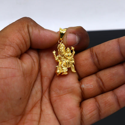 Sterling silver Vishnu with Laxmi Narsimha pendant, handmade unisex jewelry by TRIBAL ORNAMENTS, featuring intricate divine design.