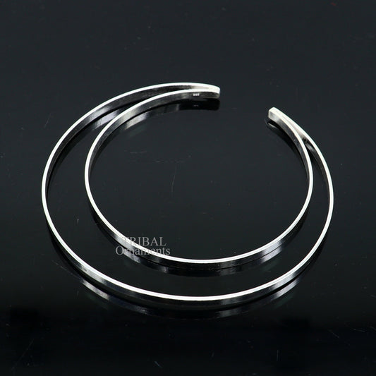 925 sterling silver handmade double layer plain design bangle bracelet cuff kada jewelry, tribal belly dance jewelry from india hnssk734 - TRIBAL ORNAMENTS