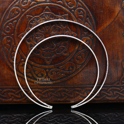 Sterling silver double layer bangle bracelet with plain design, handcrafted tribal jewelry from India by TRIBAL ORNAMENTS.