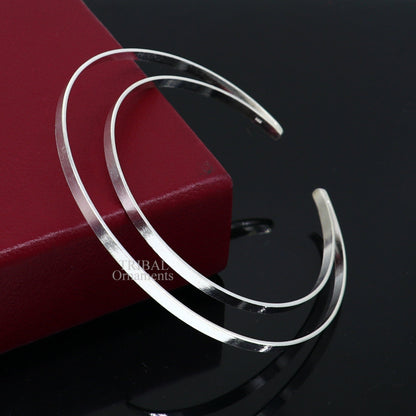 Sterling silver double layer bangle bracelet with plain design, handmade tribal jewelry from TRIBAL ORNAMENTS.
