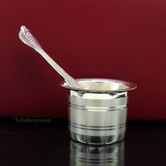 925 sterling silver handmade elegant Ghee pot patra puuja or worshipping, Butter pot for kitchen, silver puja utensils from India su539 - TRIBAL ORNAMENTS