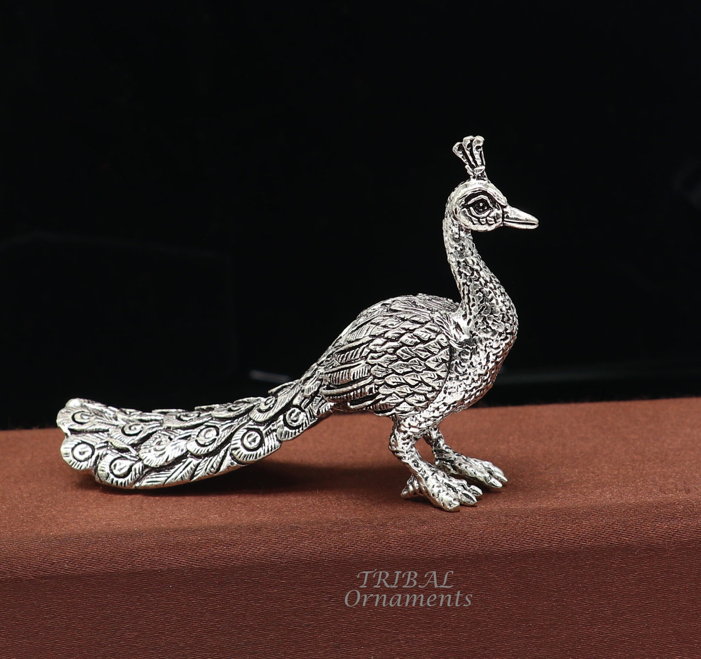 925 sterling silver handmade elegant peacock statue, silver home temple utensils, silver article lord kartikeya murugan vahan vehicle art590 - TRIBAL ORNAMENTS
