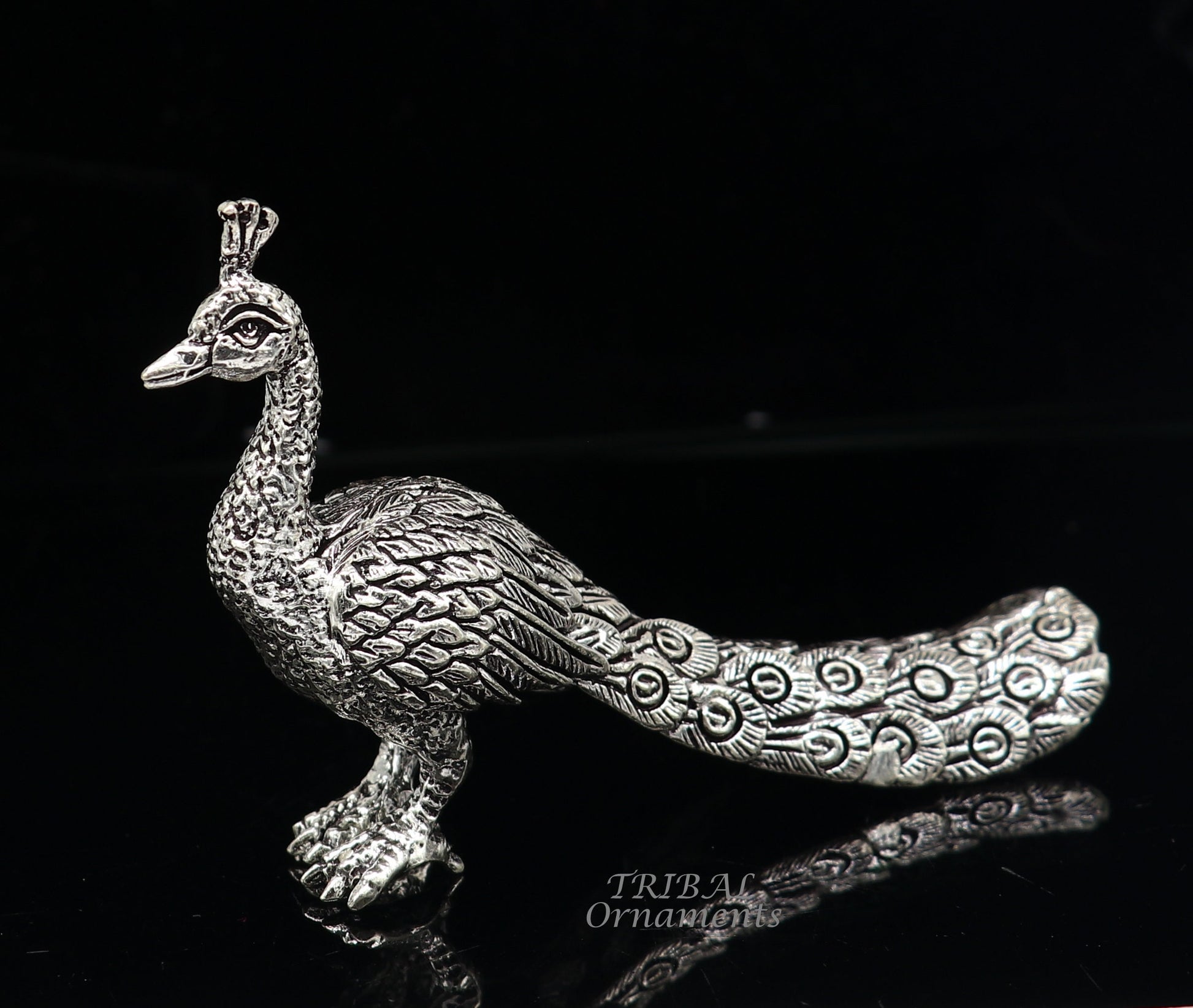 925 sterling silver handmade elegant peacock statue, silver home temple utensils, silver article lord kartikeya murugan vahan vehicle art590 - TRIBAL ORNAMENTS