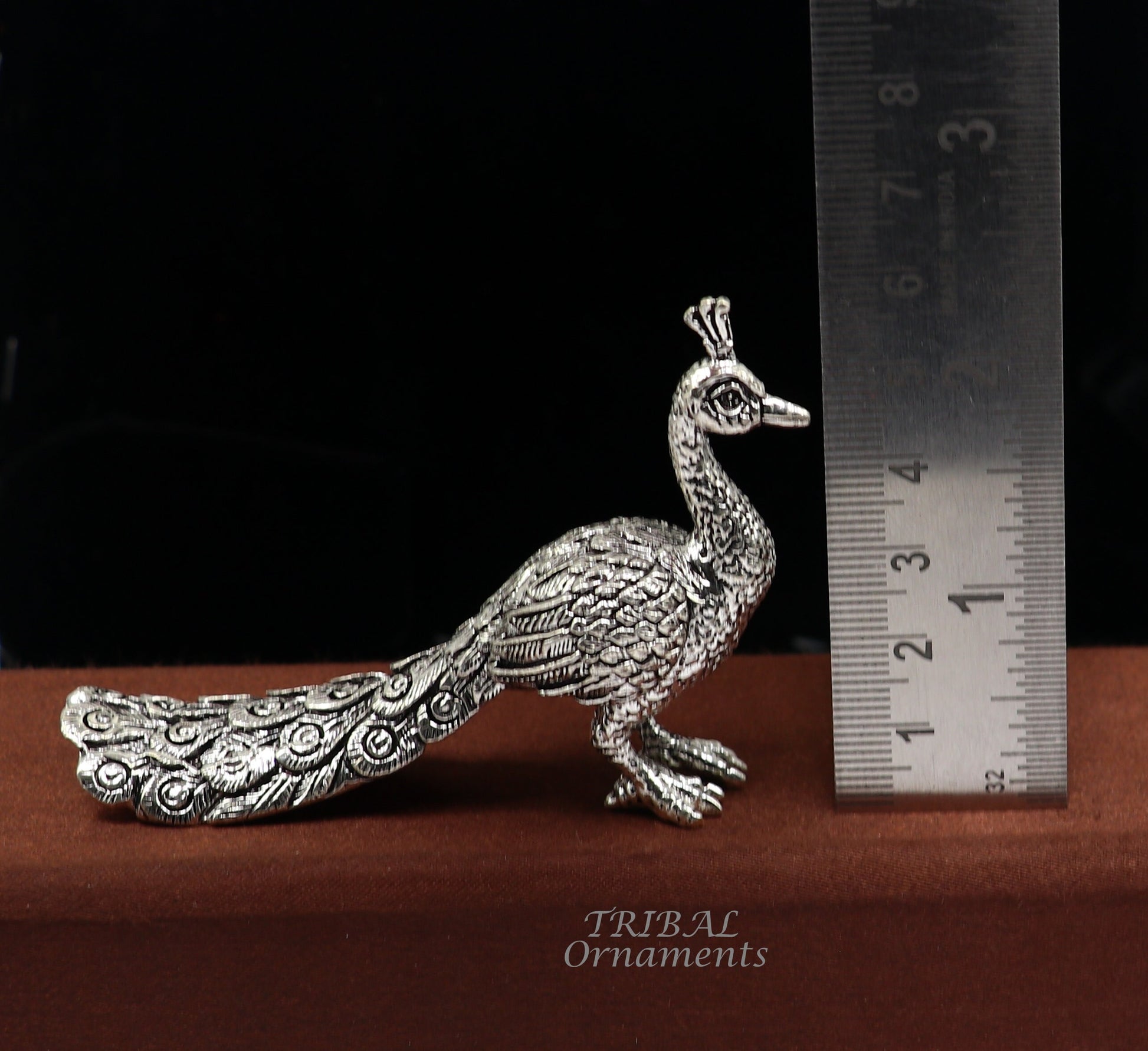 925 sterling silver handmade elegant peacock statue, silver home temple utensils, silver article lord kartikeya murugan vahan vehicle art590 - TRIBAL ORNAMENTS