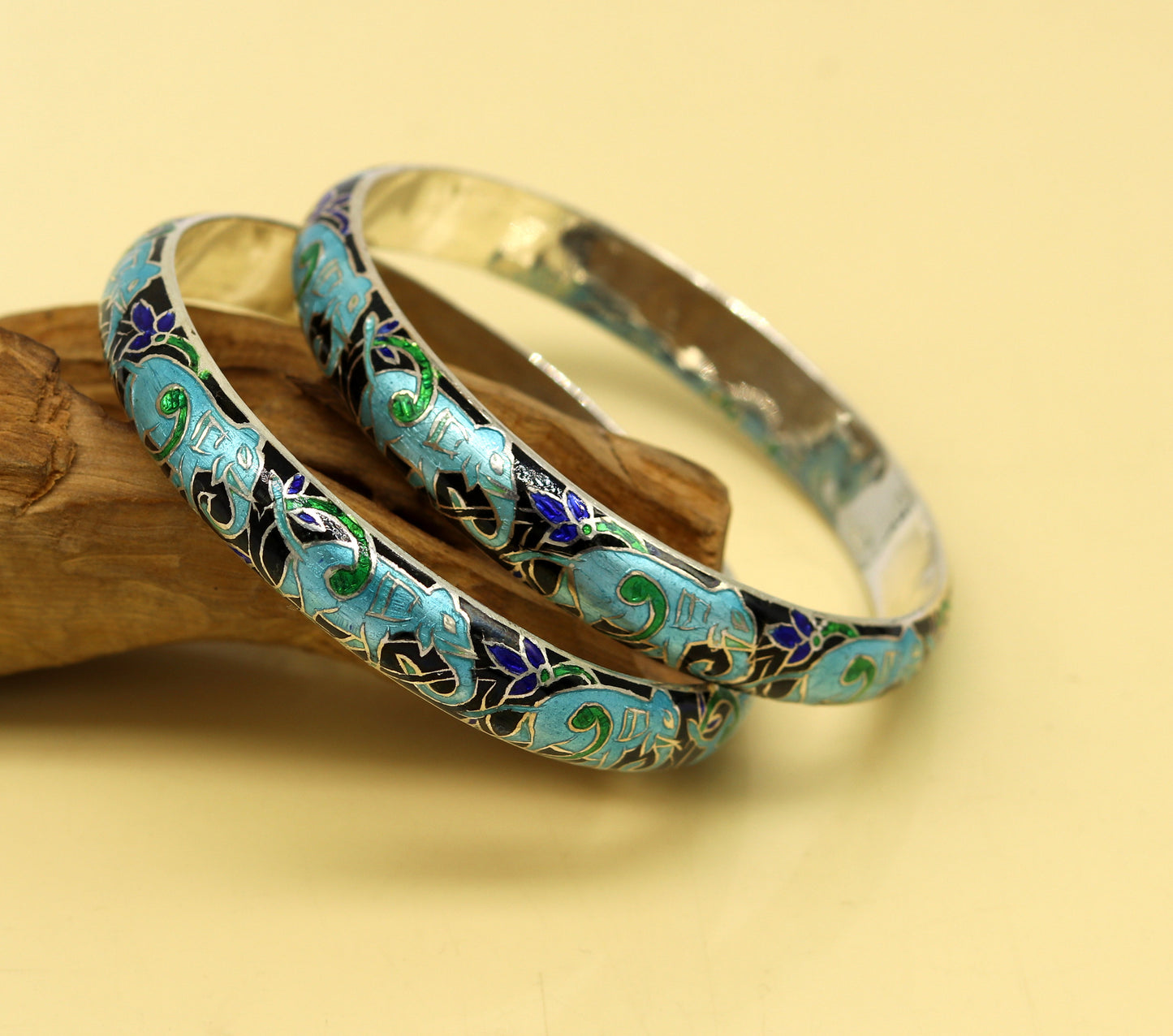 925 sterling silver handmade enamel elephant work bridesmaid bangle bracelet for girl's women's personalized gifting tribal jewelry nba84 - TRIBAL ORNAMENTS