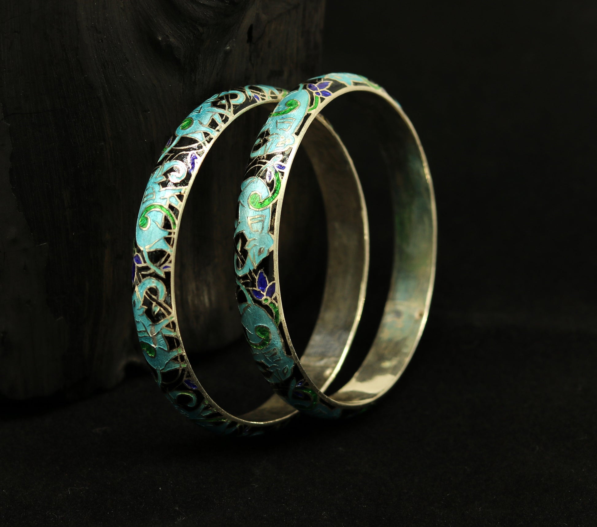 925 sterling silver handmade enamel elephant work bridesmaid bangle bracelet for girl's women's personalized gifting tribal jewelry nba84 - TRIBAL ORNAMENTS