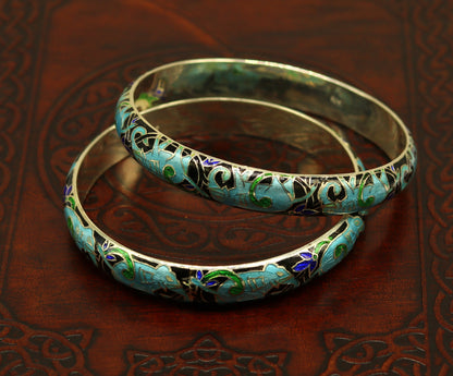 925 sterling silver handmade enamel elephant work bridesmaid bangle bracelet for girl's women's personalized gifting tribal jewelry nba84 - TRIBAL ORNAMENTS