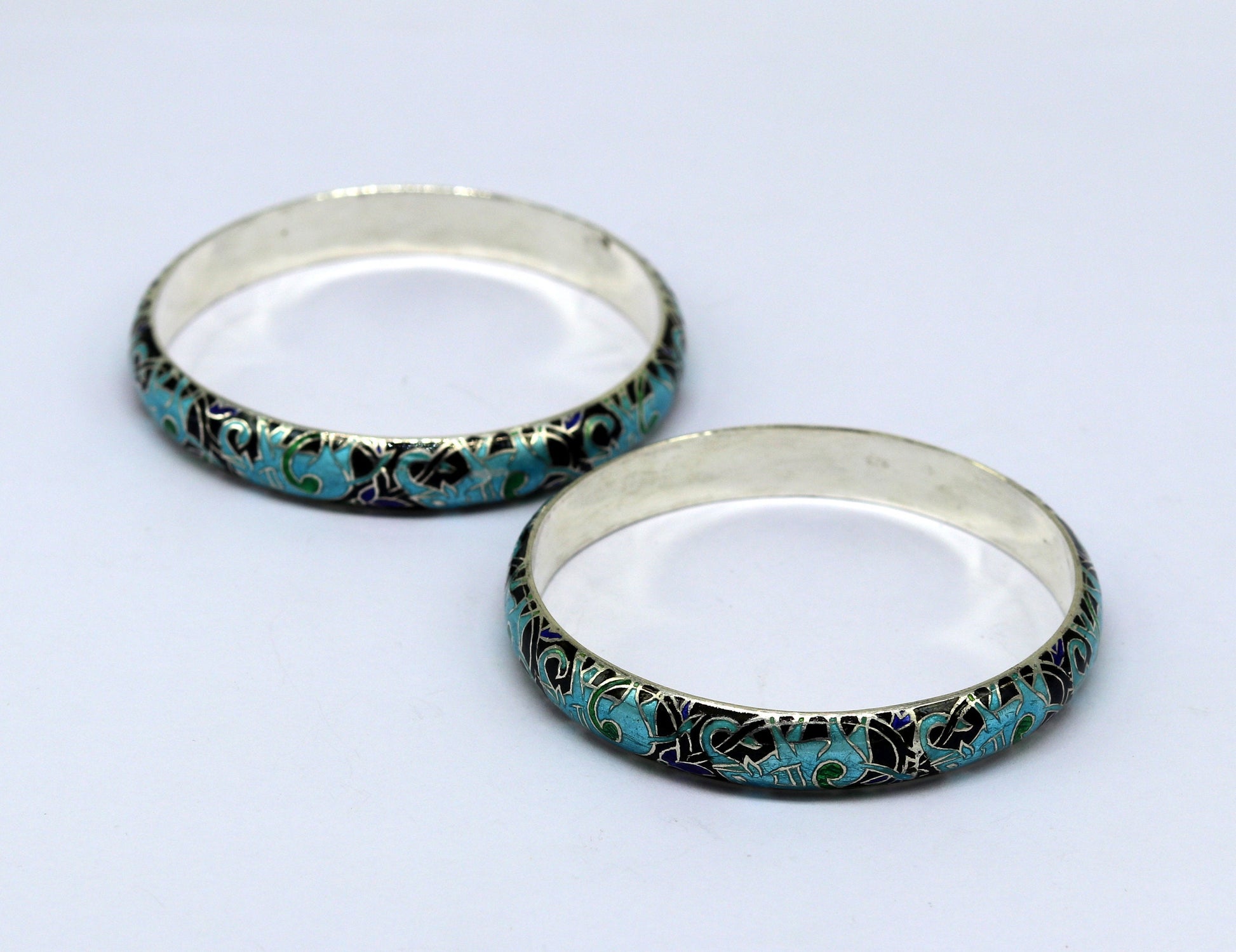 925 sterling silver handmade enamel elephant work bridesmaid bangle bracelet for girl's women's personalized gifting tribal jewelry nba84 - TRIBAL ORNAMENTS