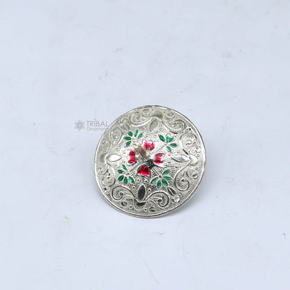 925 sterling silver enamel work Firki or Lattu toy, handmade silver toy suitable for baby Krishna idols, crafted by TRIBAL ORNAMENTS.