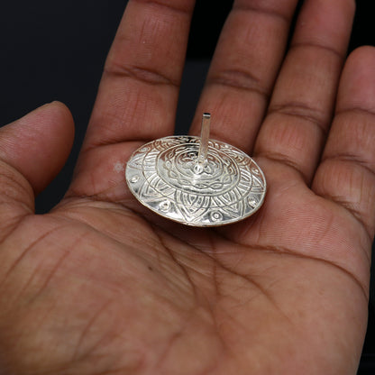 925 sterling silver enamel work Firki or Lattu toy for baby Krishna idols, handmade silver ornament by Tribal Ornaments in India.