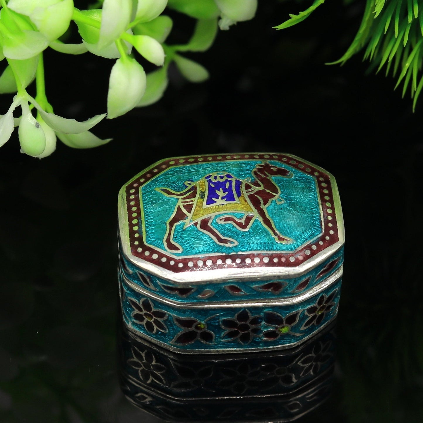925 sterling silver handmade enamel work trinket box, pills casket box, silver utensils arts article, brides gifts, jewelry box stb41 - TRIBAL ORNAMENTS