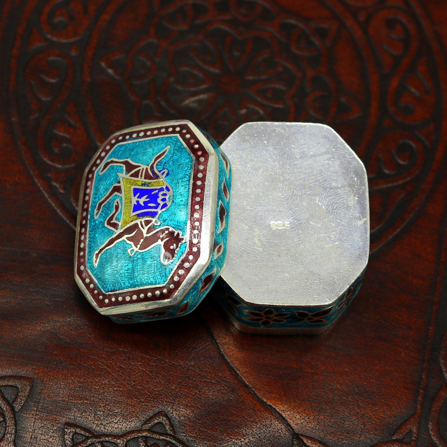 925 sterling silver handmade enamel work trinket box, pills casket box, silver utensils arts article, brides gifts, jewelry box stb41 - TRIBAL ORNAMENTS