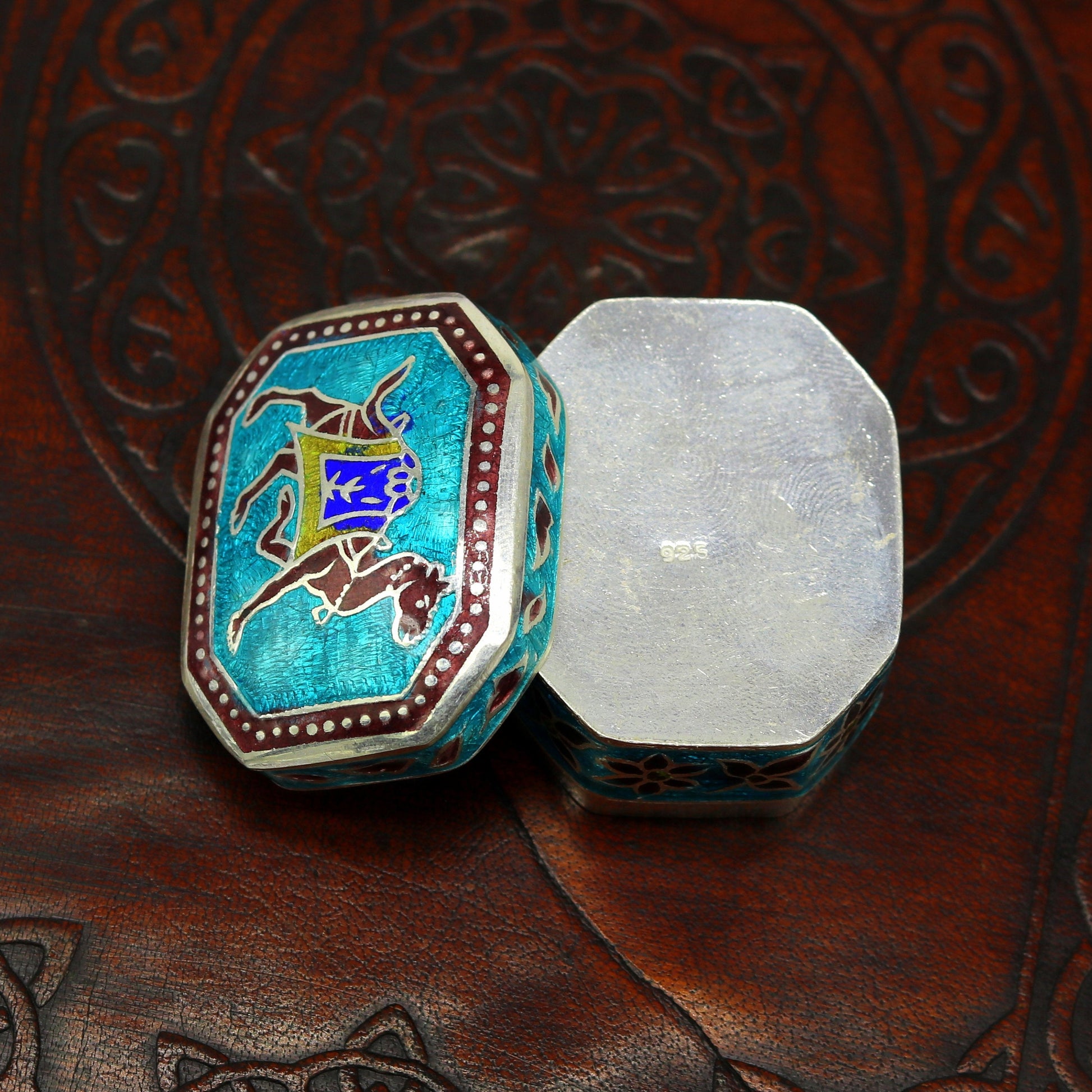 925 sterling silver handmade enamel work trinket box, pills casket box, silver utensils arts article, brides gifts, jewelry box stb41 - TRIBAL ORNAMENTS