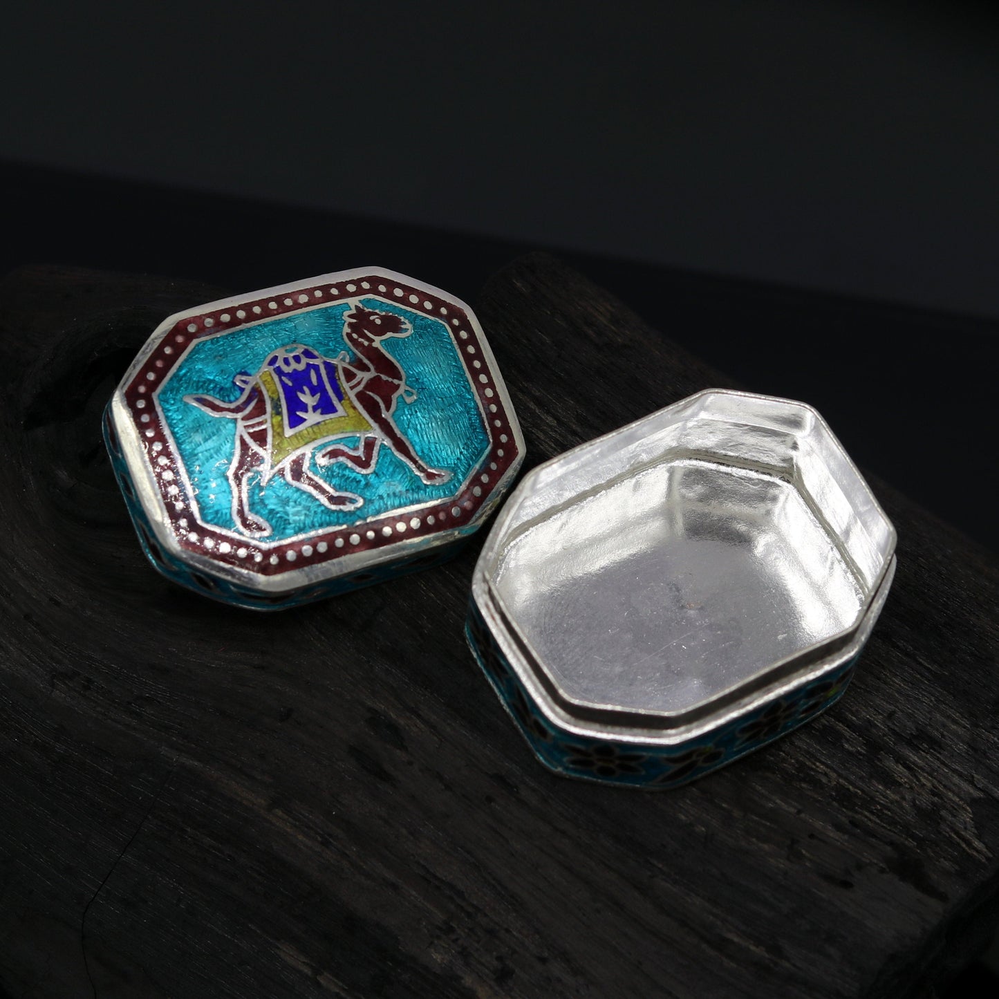 925 sterling silver handmade enamel work trinket box, pills casket box, silver utensils arts article, brides gifts, jewelry box stb41 - TRIBAL ORNAMENTS
