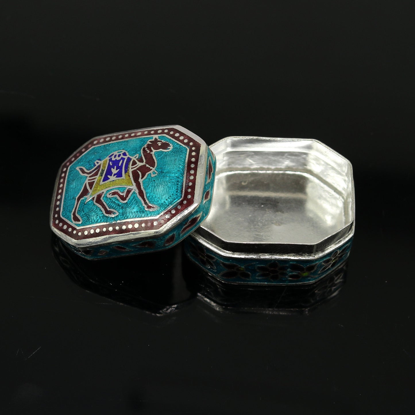 925 sterling silver handmade enamel work trinket box, pills casket box, silver utensils arts article, brides gifts, jewelry box stb41 - TRIBAL ORNAMENTS