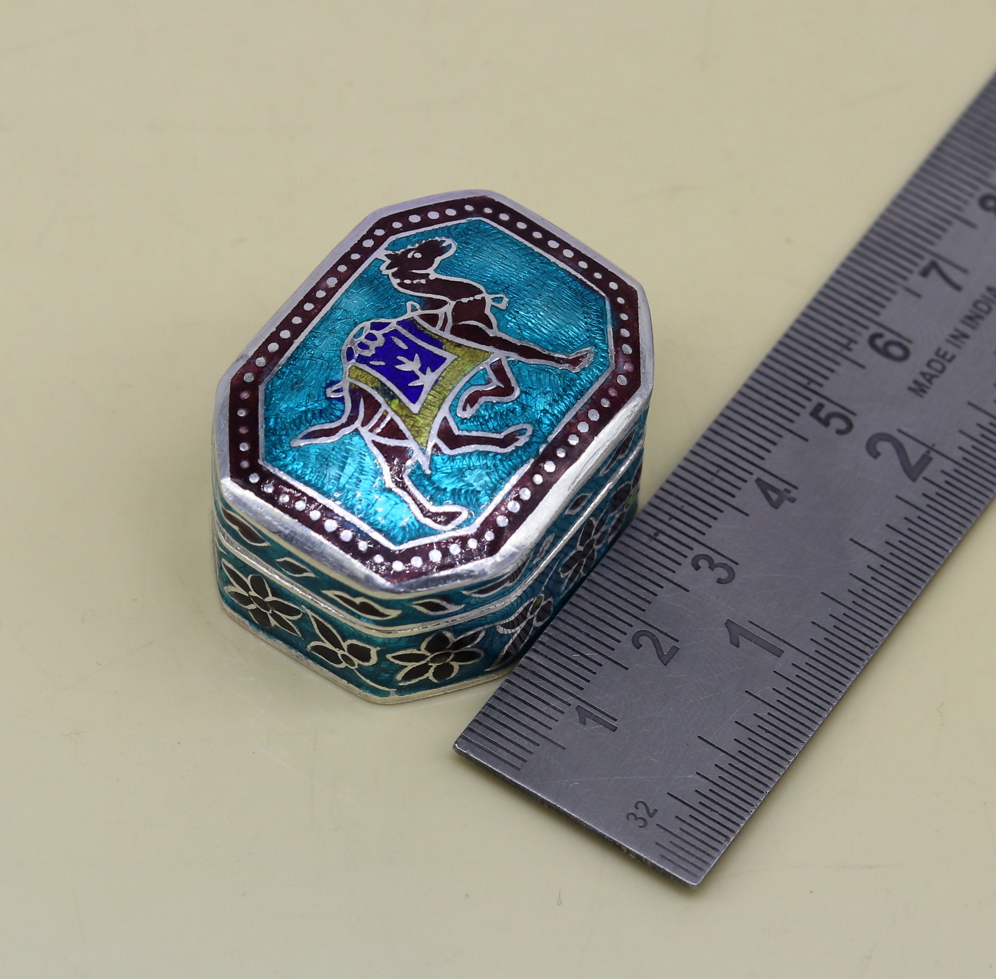 925 sterling silver handmade enamel work trinket box, pills casket box, silver utensils arts article, brides gifts, jewelry box stb41 - TRIBAL ORNAMENTS