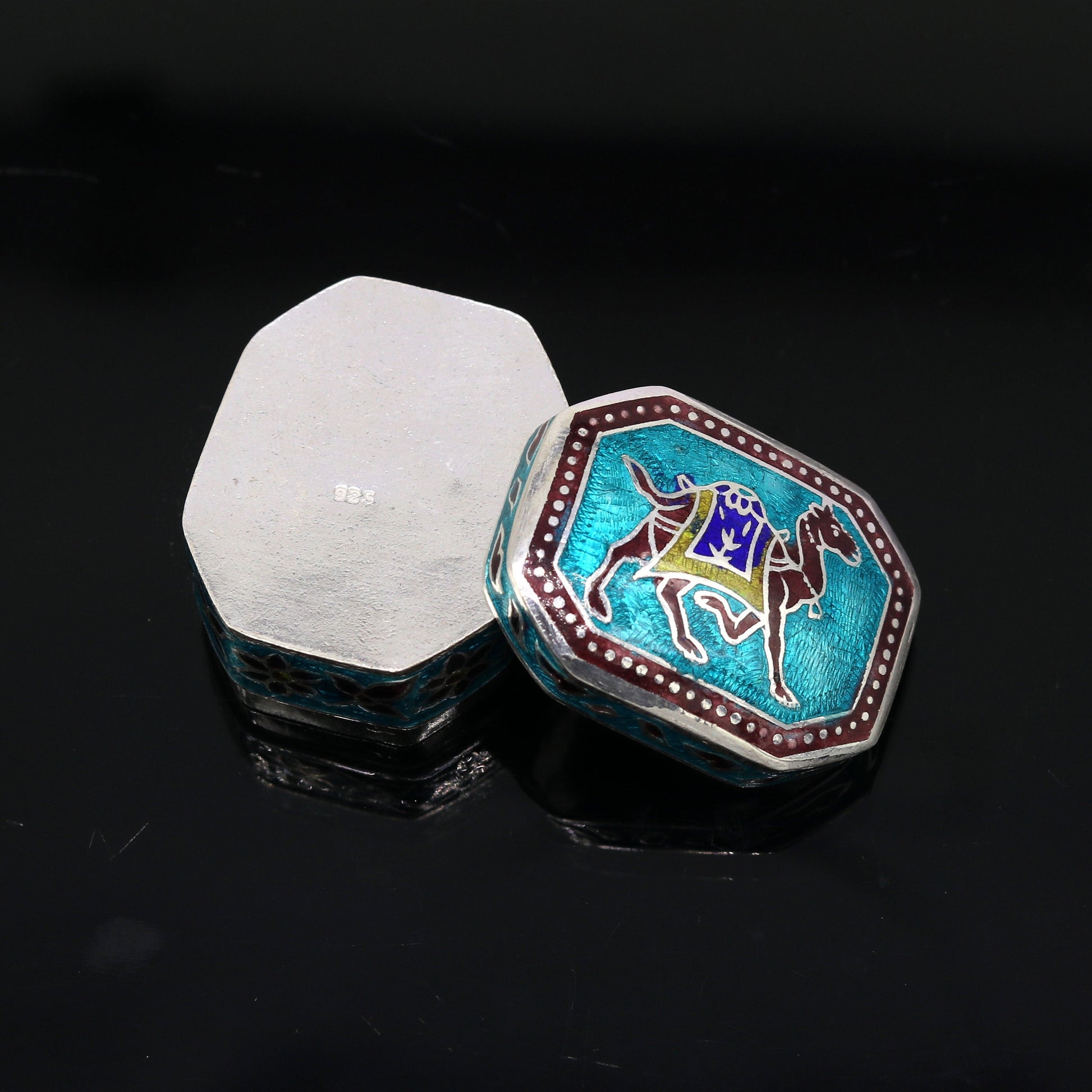 925 sterling silver handmade enamel work trinket box, pills casket box, silver utensils arts article, brides gifts, jewelry box stb41 - TRIBAL ORNAMENTS
