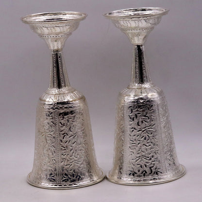Set of 6 handmade 925 sterling silver engraved floral wine glasses by Tribal Ornaments, elegant silver drinking glasses.