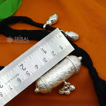 925 Sterling silver ethnic tribal necklace with black thread, traditional choker and brides jewelry set by Tribal Ornaments