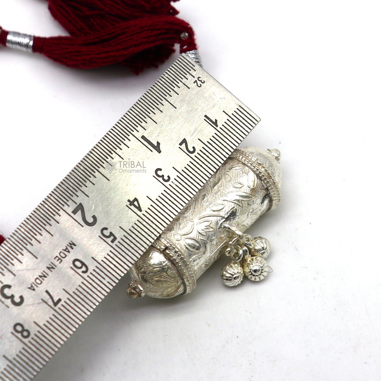 Handmade 925 sterling silver ethnic tribal pendant with dark red thread necklace, traditional choker for brides, cultural jewelry set