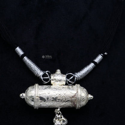 925 Sterling silver tribal pendant with necklace set, handcrafted ethnic choker jewelry for brides by TRIBAL ORNAMENTS