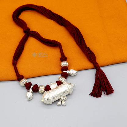 925 Sterling silver tribal pendant with thread necklace, traditional choker brides jewelry set by TRIBAL ORNAMENTS