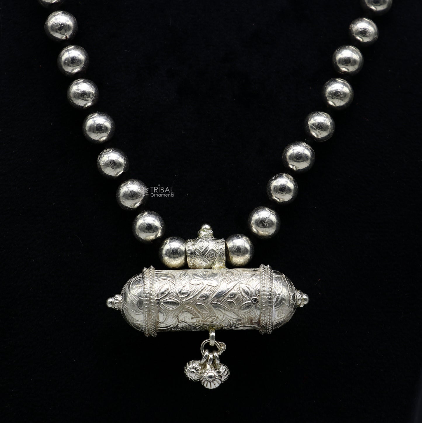 925 Sterling silver tribal pendant with wax-filled beads, traditional ethnic choker bridal jewelry set by TRIBAL ORNAMENTS