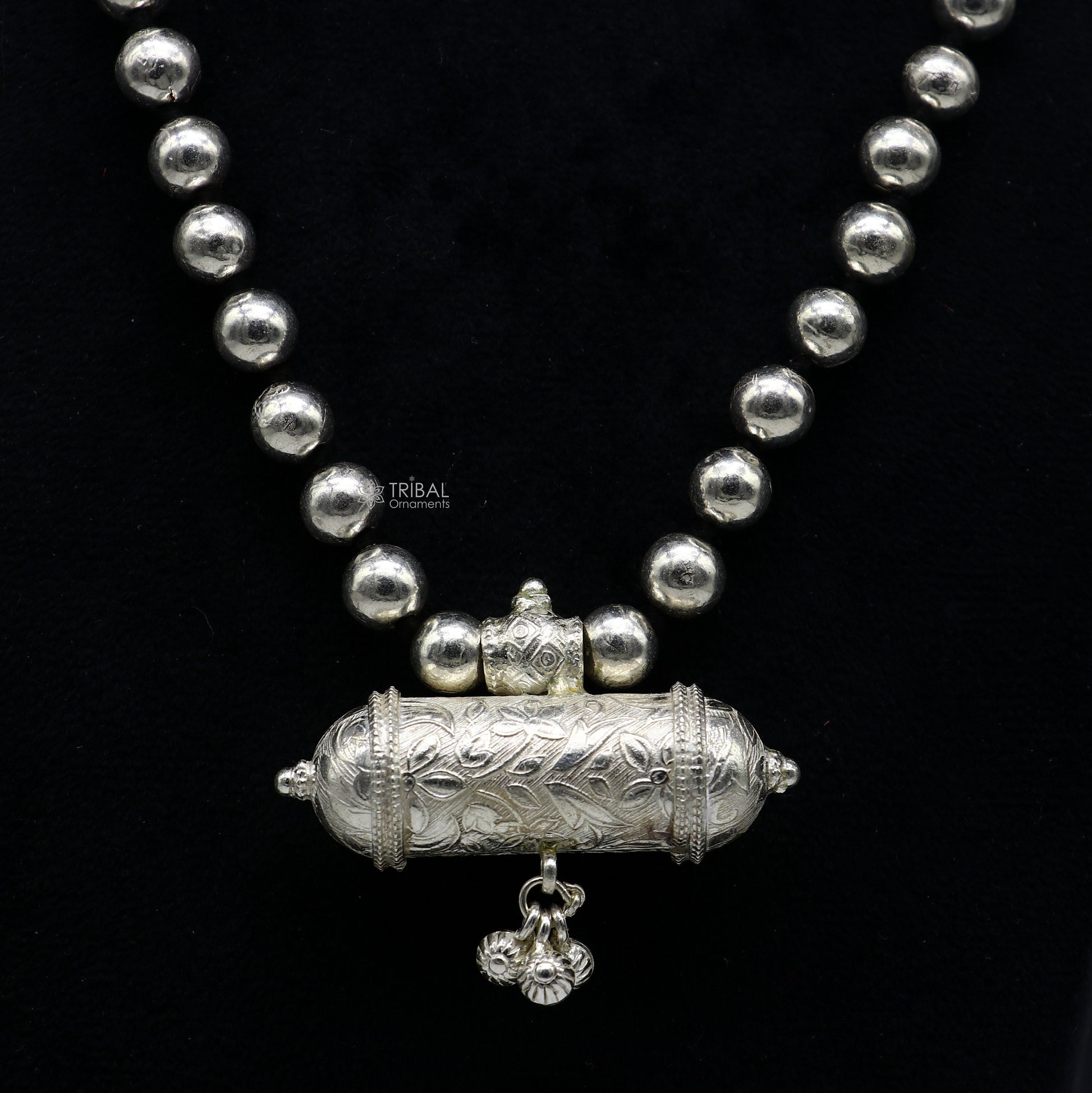 925 Sterling silver tribal pendant with wax-filled beads, traditional ethnic choker bridal jewelry set by TRIBAL ORNAMENTS