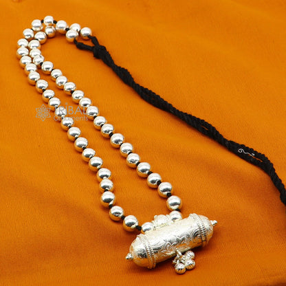 925 Sterling silver tribal pendant with wax-filled beaded necklace, traditional choker style, ethnic cultural jewelry set.