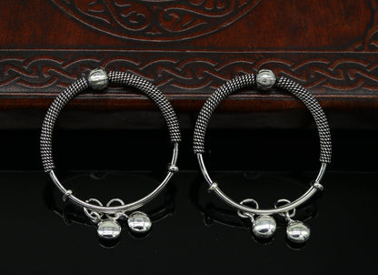 925 sterling silver vintage design adjustable baby bangle from Tribal Ornaments, featuring charm details for newborn kids jewelry.