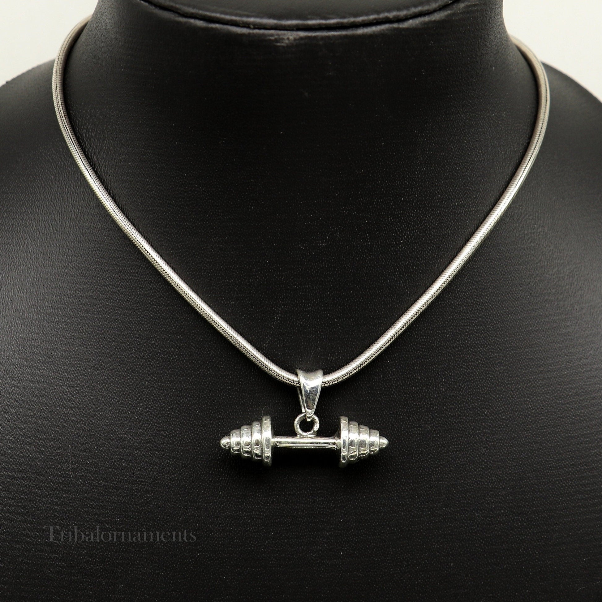 925 sterling silver handmade fabulous barbell dumbbell gym pendant, best workout jewelry stylish gifting pendant from india ssp930 - TRIBAL ORNAMENTS