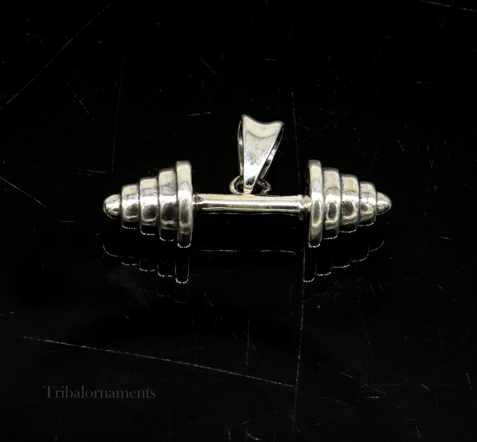 925 sterling silver handmade fabulous barbell dumbbell gym pendant, best workout jewelry stylish gifting pendant from india ssp930 - TRIBAL ORNAMENTS
