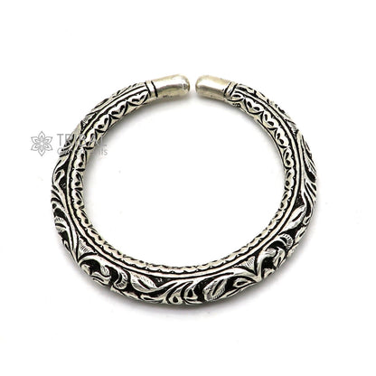 Handmade 925 sterling silver tribal bangle bracelet with intricate chitai work, customized tribal jewelry by Tribal Ornaments