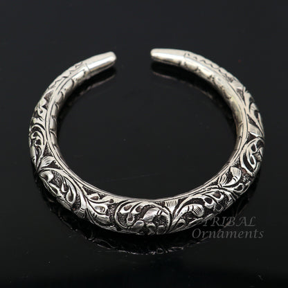 Sterling silver handmade tribal bangle bracelet with chitai work, unisex personalized tribal jewelry by TRIBAL ORNAMENTS