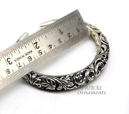 Sterling silver handmade tribal bangle bracelet with chitai work, unisex personalized tribal jewelry by TRIBAL ORNAMENTS.