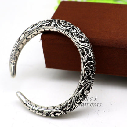 Sterling silver handmade bangle bracelet with intricate chitai work, unisex tribal jewelry, personalized and customized by TRIBAL ORNAMENTS.