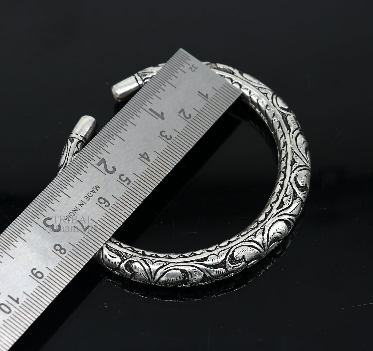 925 Sterling silver handmade fabulous chitai work customized bangle bracelet kada with pearl unisex personalized tribal jewelry nsk450 - TRIBAL ORNAMENTS