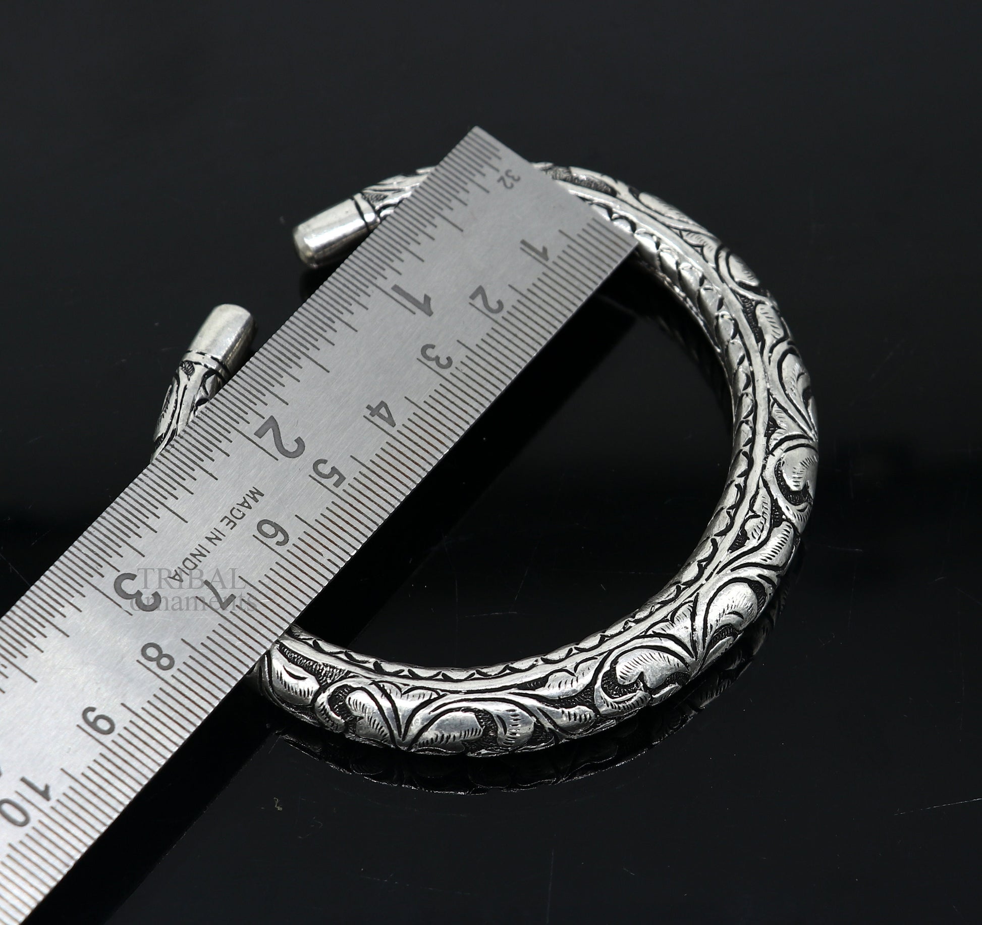 925 Sterling silver handmade fabulous chitai work customized bangle bracelet kada with pearl unisex personalized tribal jewelry nsk450 - TRIBAL ORNAMENTS