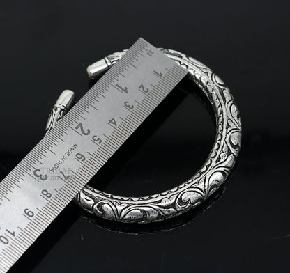 Sterling silver handmade bangle bracelet with chitai work, pearl accents, tribal design, unisex personalized jewelry by Tribal Ornaments.