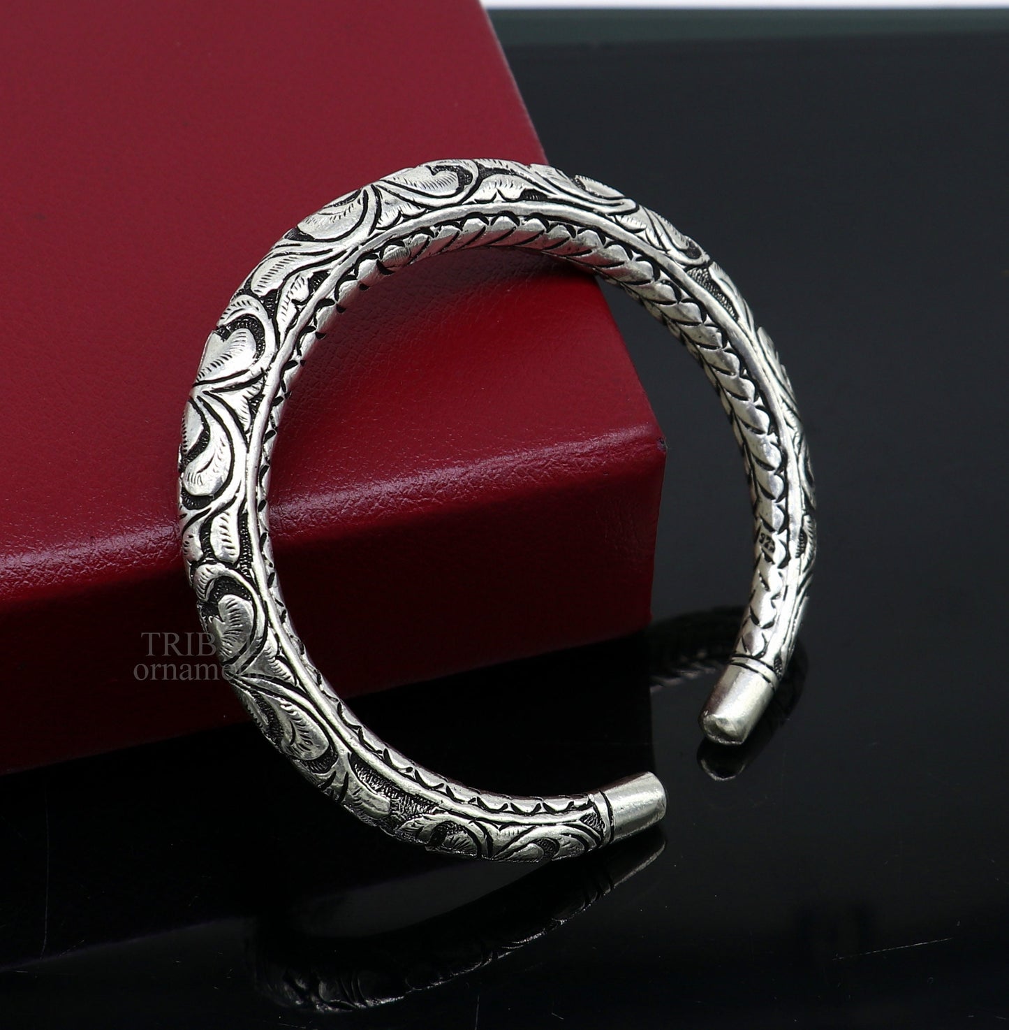 925 Sterling silver handmade fabulous chitai work customized bangle bracelet kada with pearl unisex personalized tribal jewelry nsk450 - TRIBAL ORNAMENTS