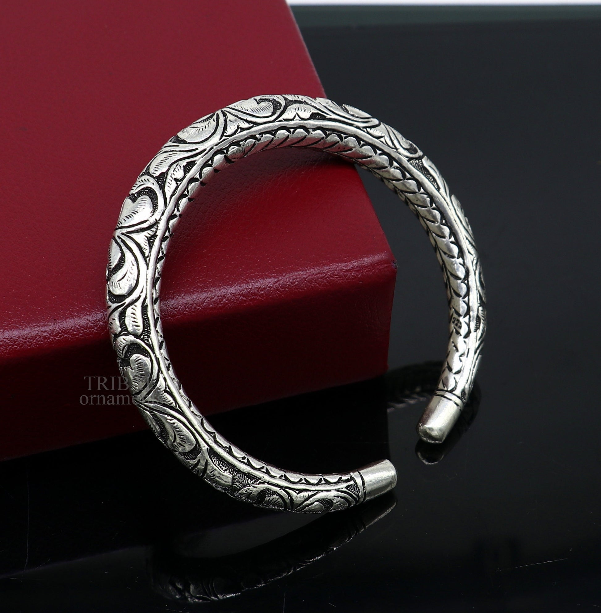 925 Sterling silver handmade fabulous chitai work customized bangle bracelet kada with pearl unisex personalized tribal jewelry nsk450 - TRIBAL ORNAMENTS