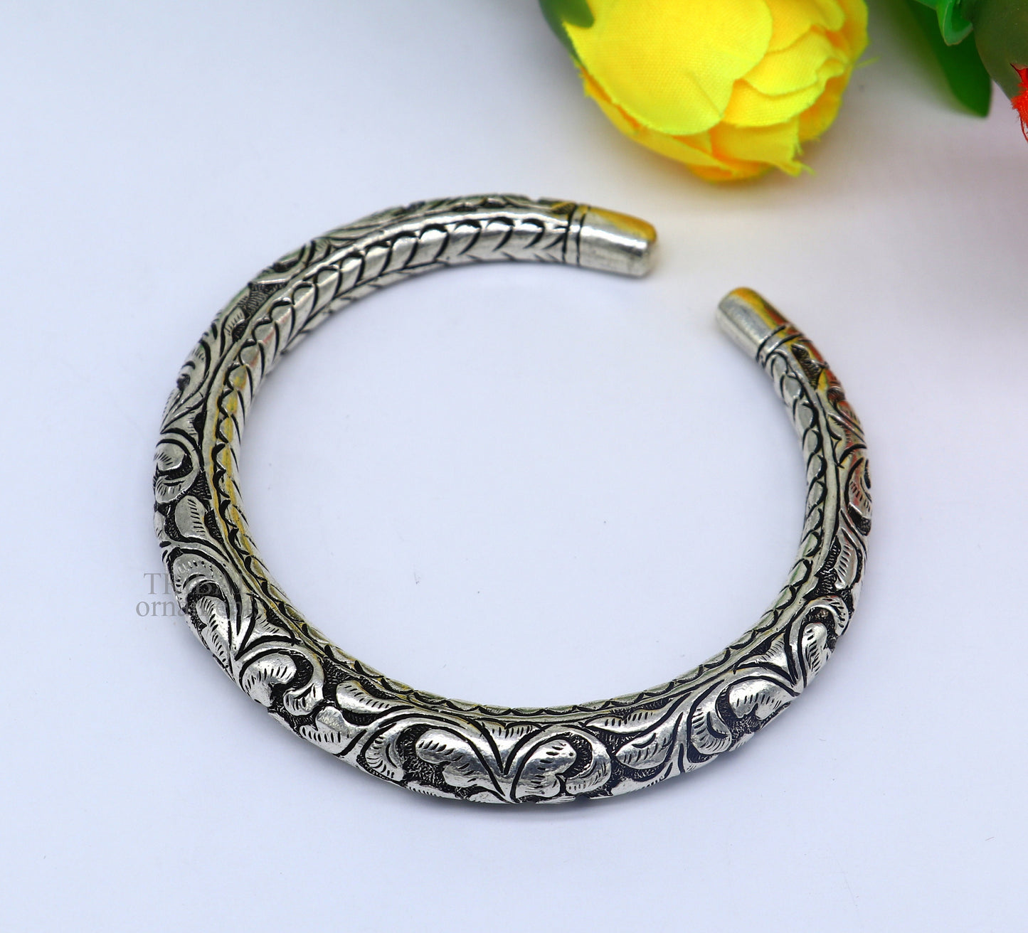 925 Sterling silver handmade fabulous chitai work customized bangle bracelet kada with pearl unisex personalized tribal jewelry nsk450 - TRIBAL ORNAMENTS