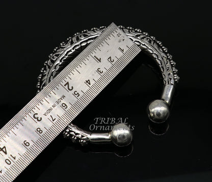 925 Sterling silver handmade bangle bracelet with chitai work, pearls, and tribal design, unisex customized jewelry by Tribal Ornaments