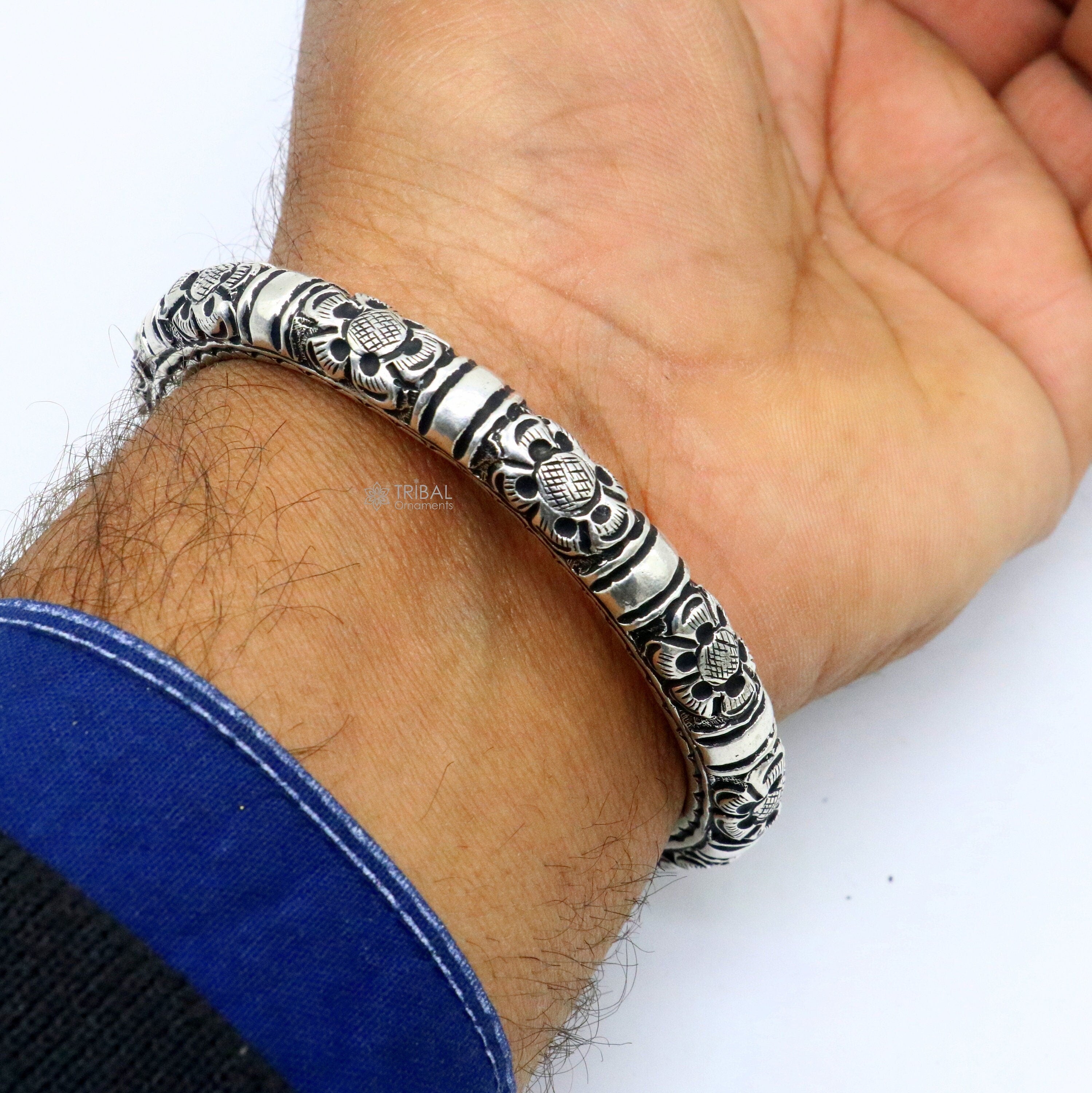 925 Sterling silver handmade fabulous chitai work customized bangle br