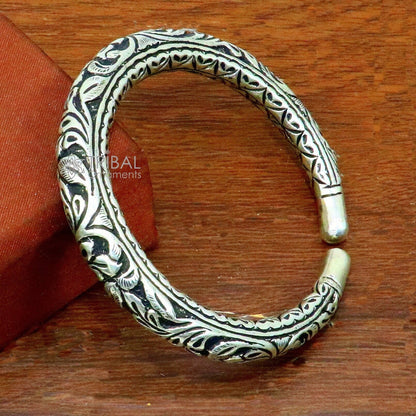 925 Sterling silver handmade tribal bangle bracelet with chitai work and pearls, unisex customized tribal jewelry by Tribal Ornaments
