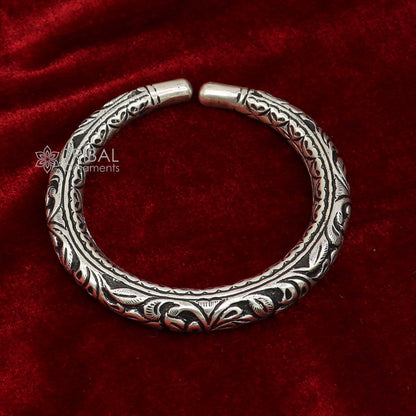 925 Sterling silver handmade bangle bracelet with chitai work, pearls, and tribal design, unisex personalized tribal jewelry by TRIBAL ORNAMENTS