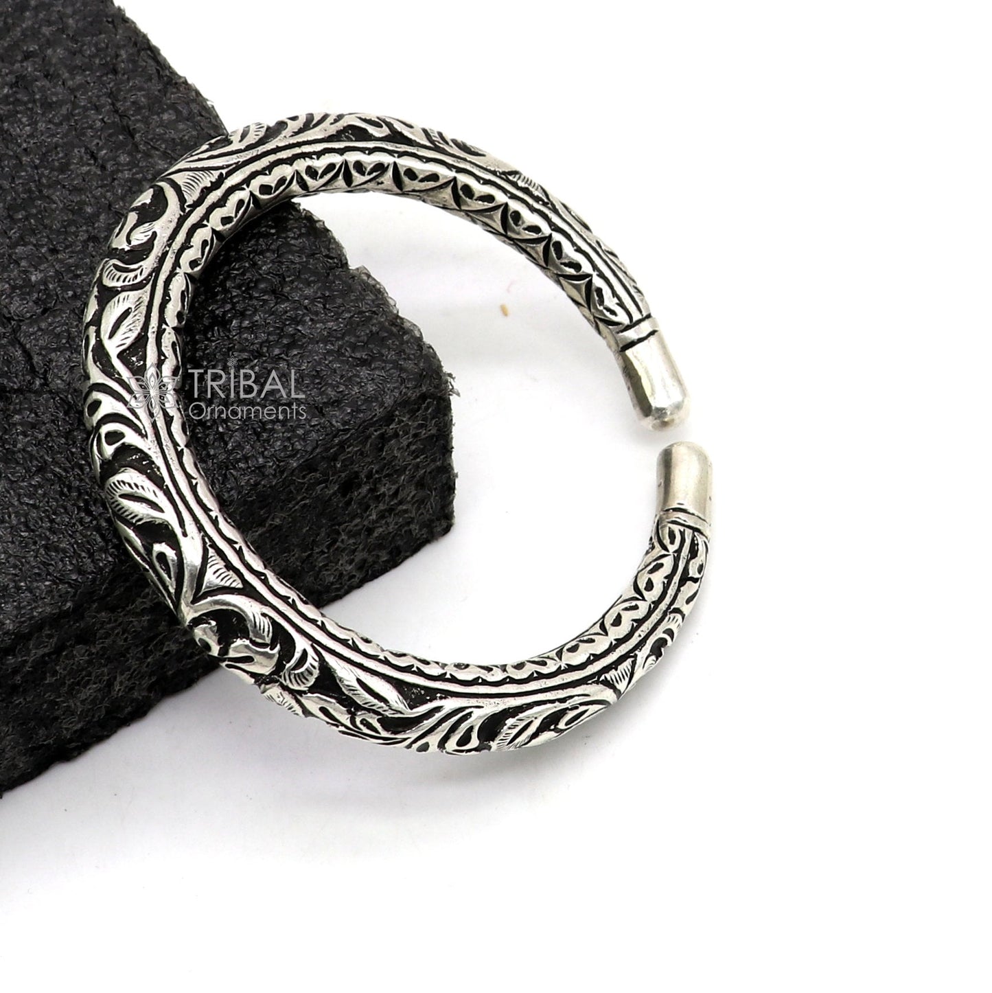 925 Sterling silver handmade fabulous chitai work customized bangle bracelet kada with pearl unisex personalized tribal jewelry nsk811 - TRIBAL ORNAMENTS