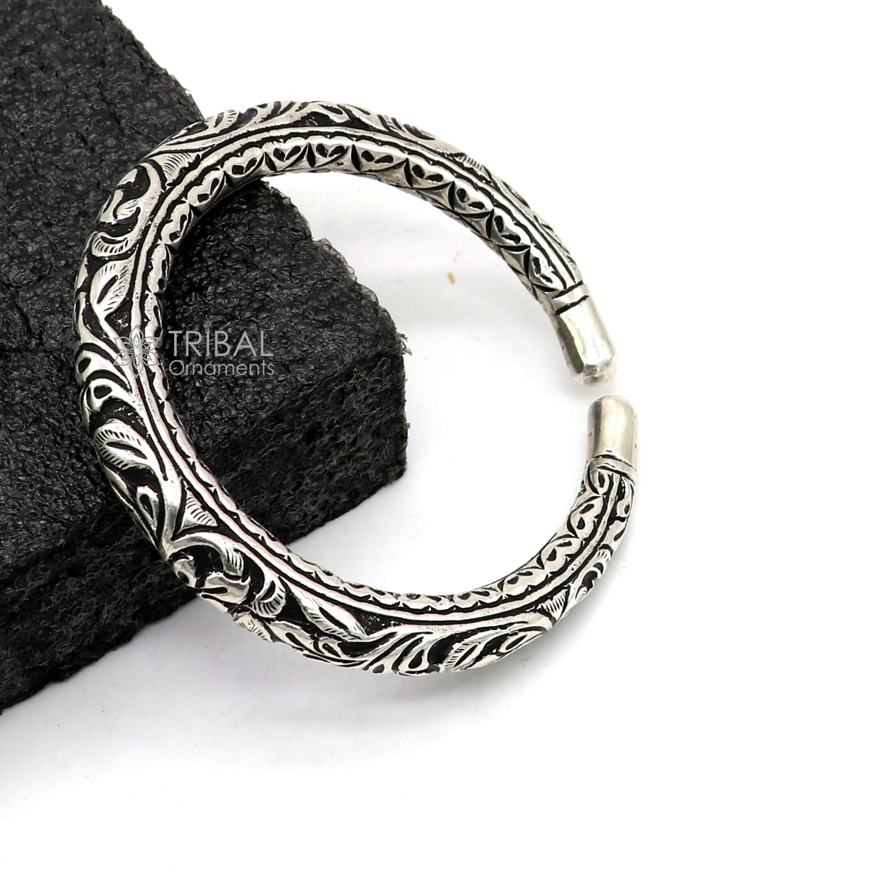 925 Sterling silver handmade fabulous chitai work customized bangle bracelet kada with pearl unisex personalized tribal jewelry nsk811 - TRIBAL ORNAMENTS