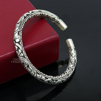 Sterling silver tribal bangle cuff with Chitai work, unisex customized design, handmade tribal jewelry by TRIBAL ORNAMENTS