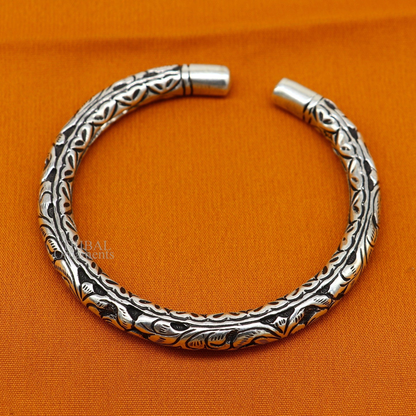 Sterling silver tribal bangle cuff with Chitai work, unisex customized design, handmade tribal jewelry by TRIBAL ORNAMENTS.